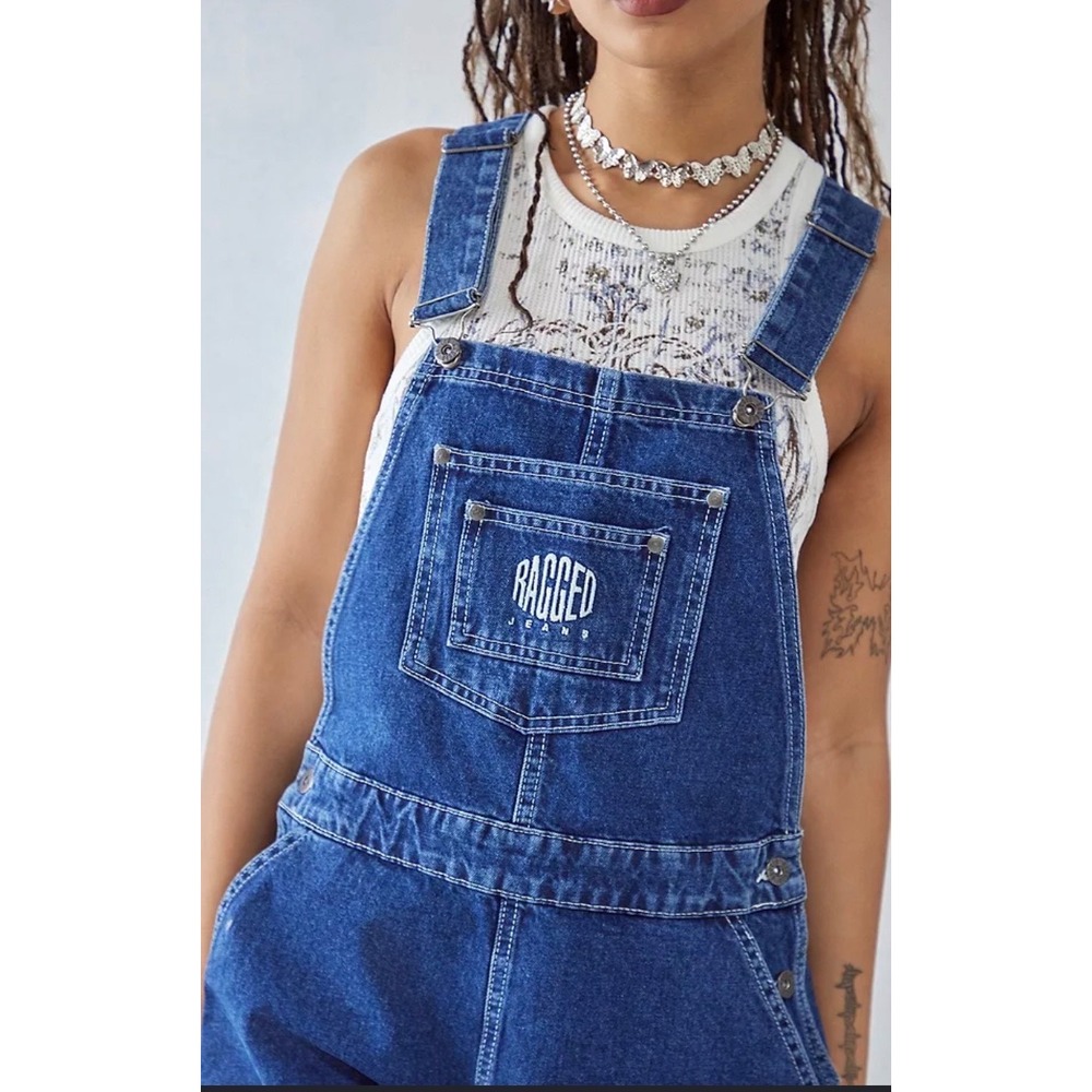 The Ragged Priest Indigo Release Denim Dungarees Shorts Overalls Size 26